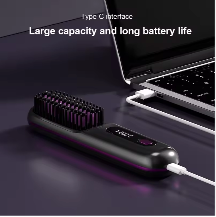 Brosse à cheveux sans fil Peigne à lisser anti-brûlure et anti-frisottis Brosse à lisser avec 3 réglages de température!!